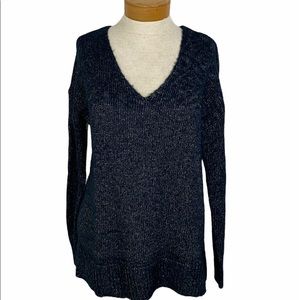 Loft Multi Colored Metallic Thread Dark Blue Sweater XS Sparkly Shimmer
